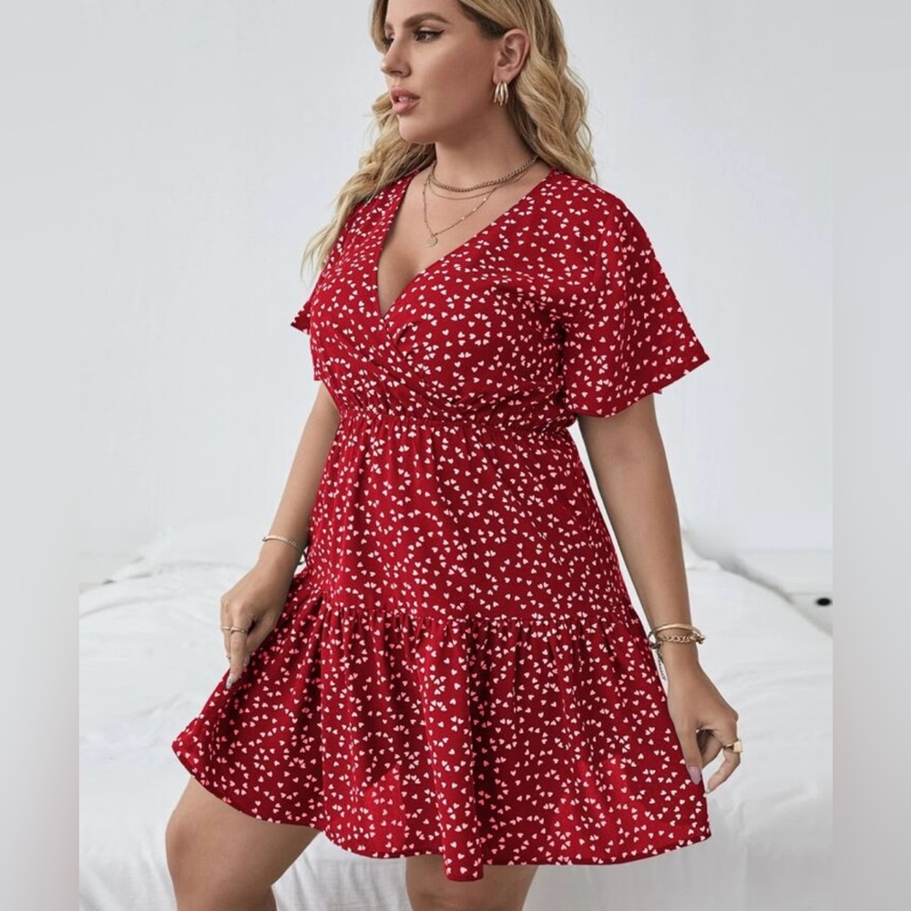 Plus size Red and white heart polka dot babydoll minidress A-Line Dress Size 3XL